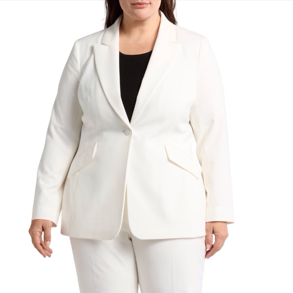 Tahari ASL One Button Front Jacket Tailored White Blazer Suiting Style Size 24W